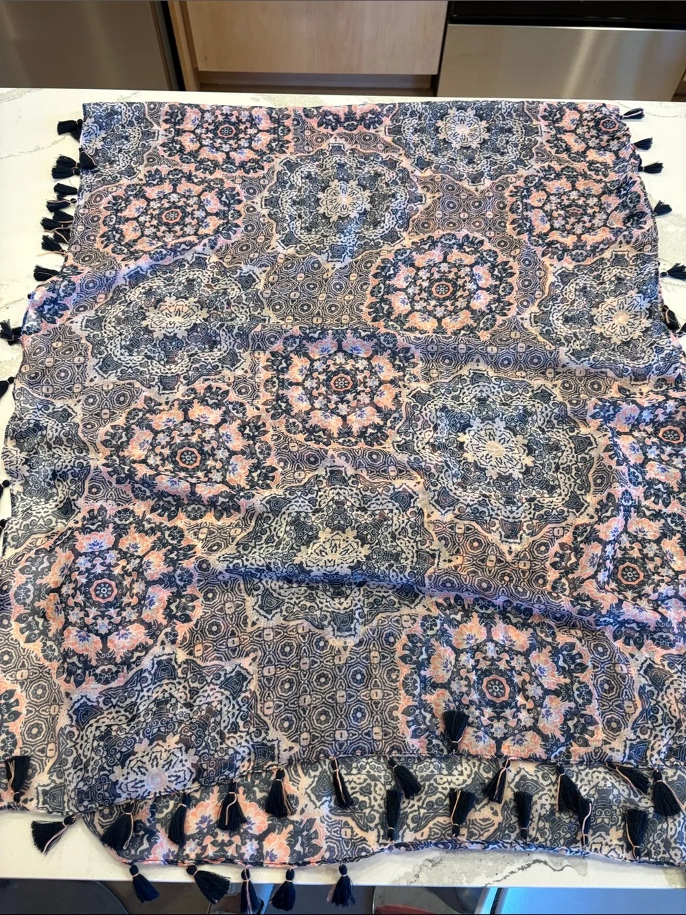 Maurices Navy and Pink Medallion Tassel Throw